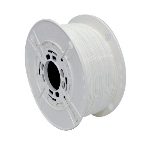 Filamento para impressora 3D de cor branco, bobinado em carretel branco.