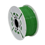 Filamento para impressora 3D de cor verde, bobinado em carretel branco.